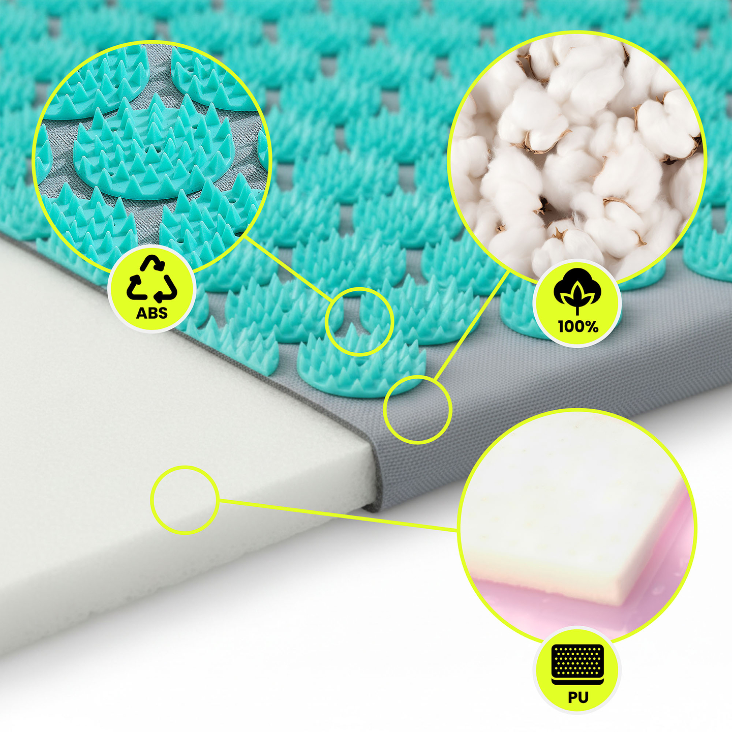 Tapete de acupressão grande com almofada e capa - 130 cm HyperMotion cinza-menta