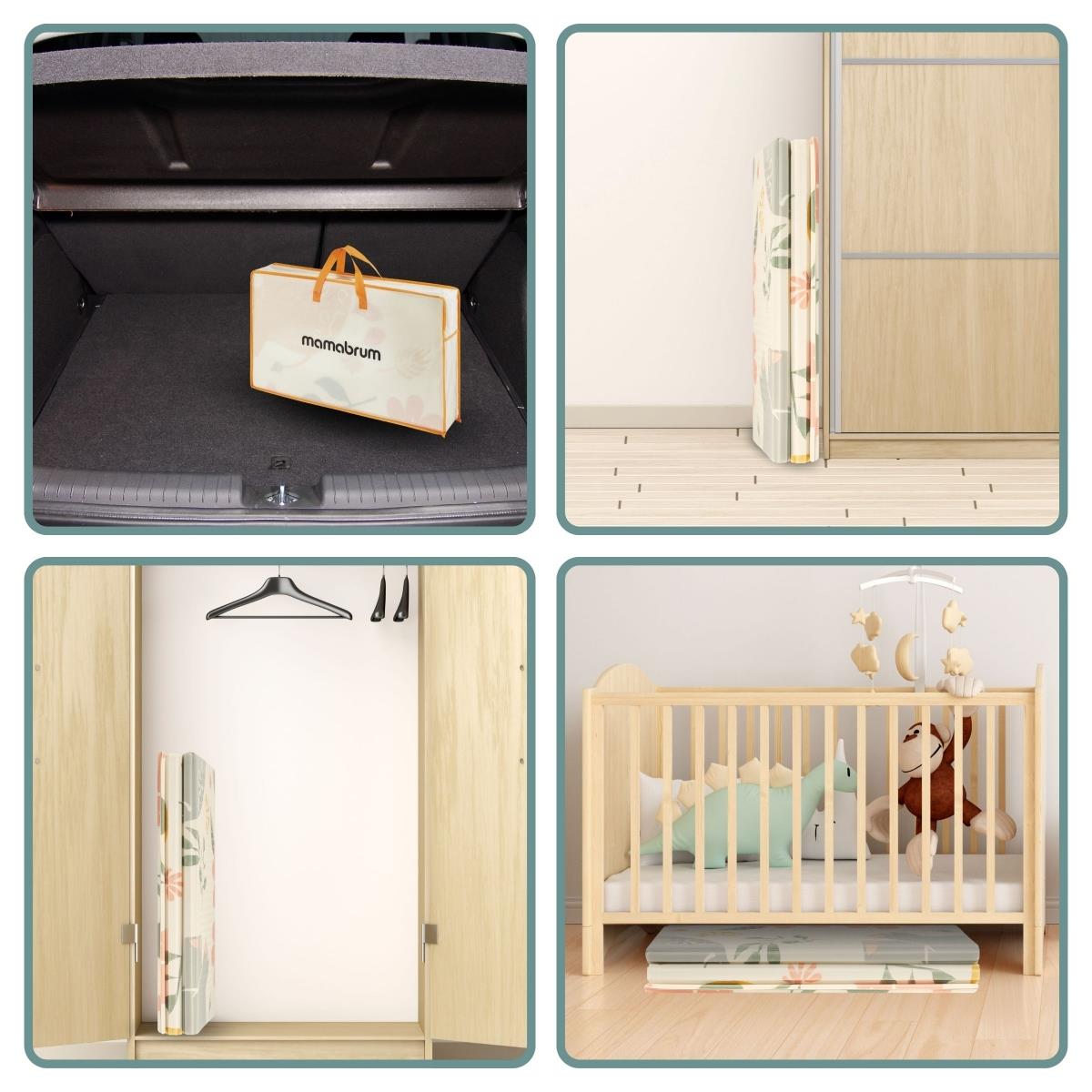 Tapete de espuma dobrável de dupla face 180 x 120 x 1cm - Exotic Elephants/Delicate Grey