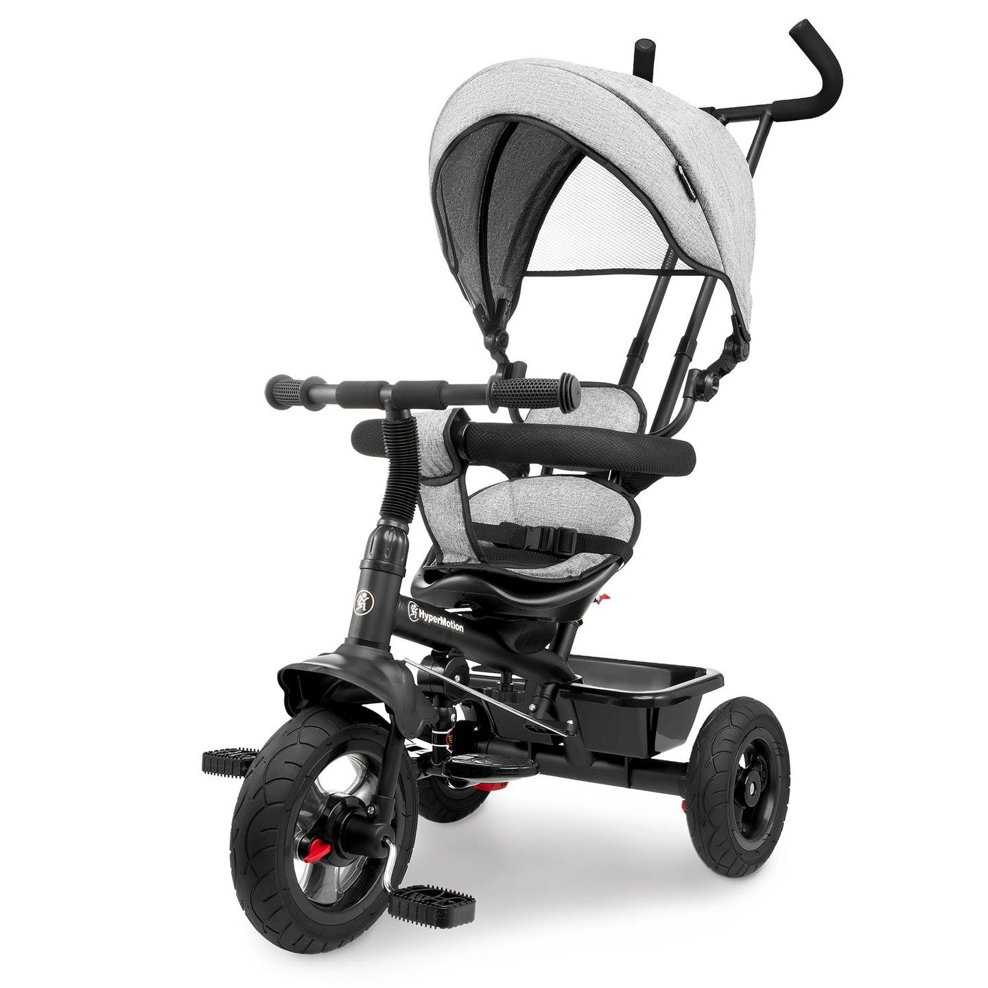 Triciclo para crianças de 1 a 4 anos - TOBI FREY - cor cinza - giratório - rodas infláveis + empurrador