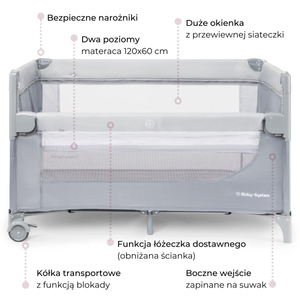 Berço de transporte Closely 3 em 1 com mesa muda-fraldas, colchão e saco de transporte