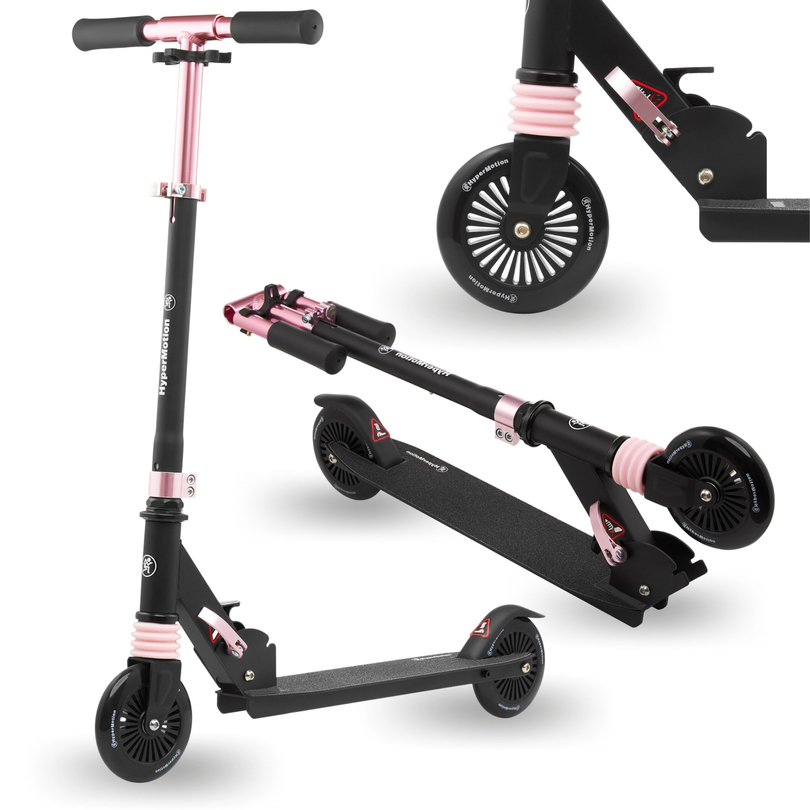 Scooter de duas rodas com amortecedor WALLY 4-9 anos da HyperMotion, preto e rosa