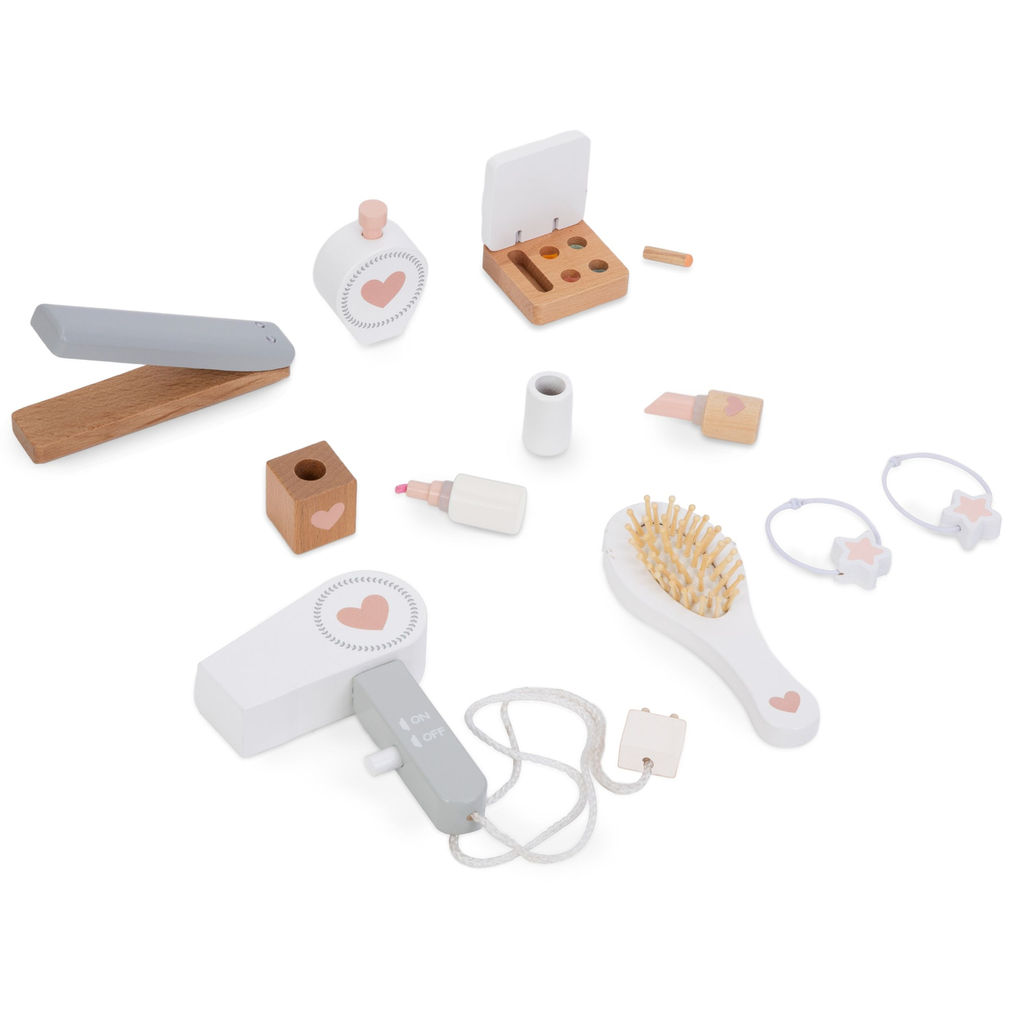 Penteadeira de madeira com banco e acessórios