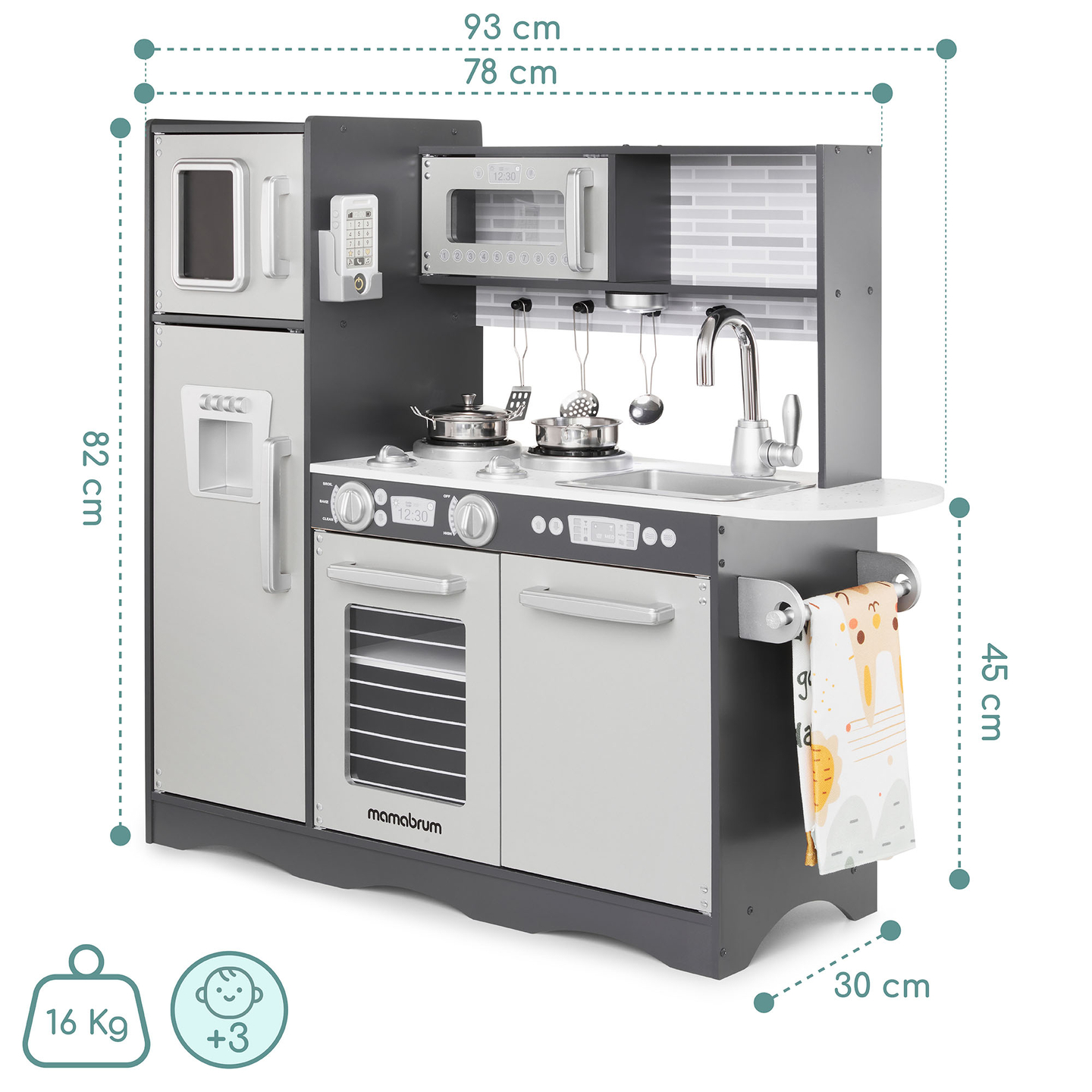 Cozinha XXL em madeira com iluminação LED, avental e acessórios