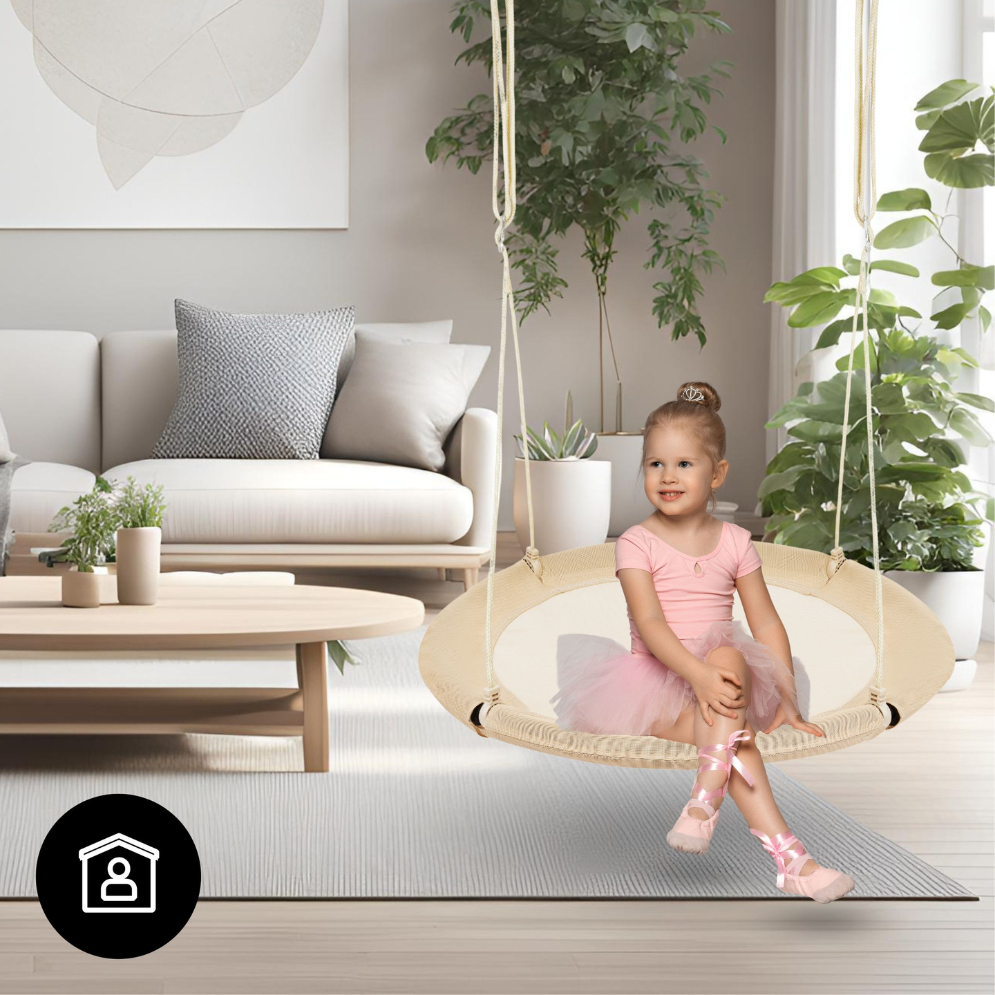 Baloiço ninho de cegonha HyperMotion - 100 cm de diâmetro, cor bege boho