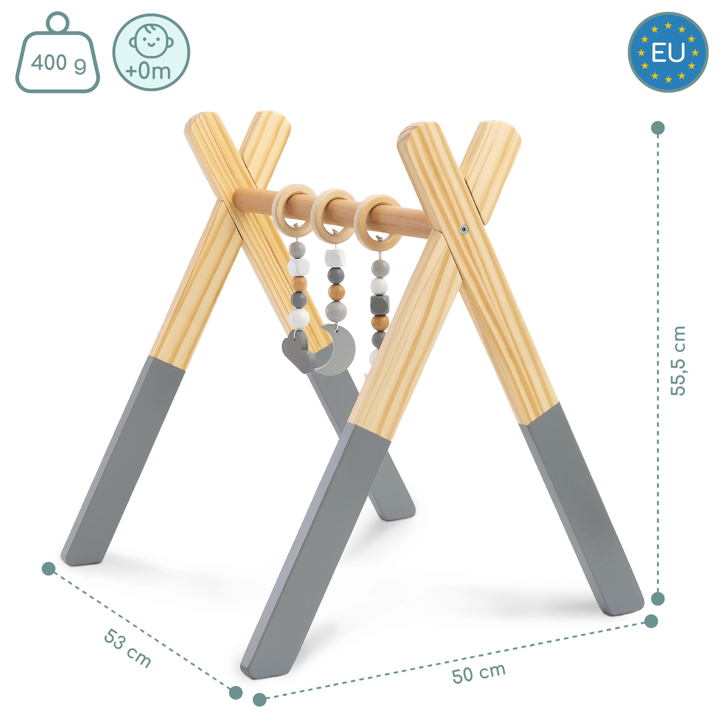 Suporte educativo de madeira Baby Gym - cor cinzenta