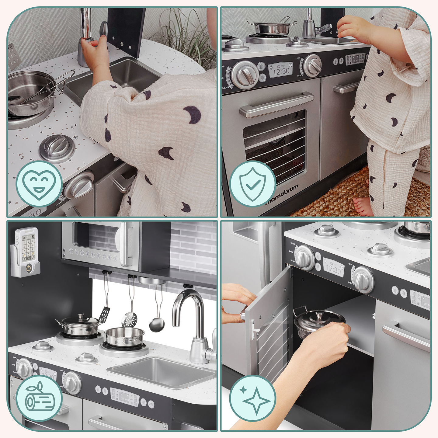 Cozinha XXL em madeira com iluminação LED, avental e acessórios