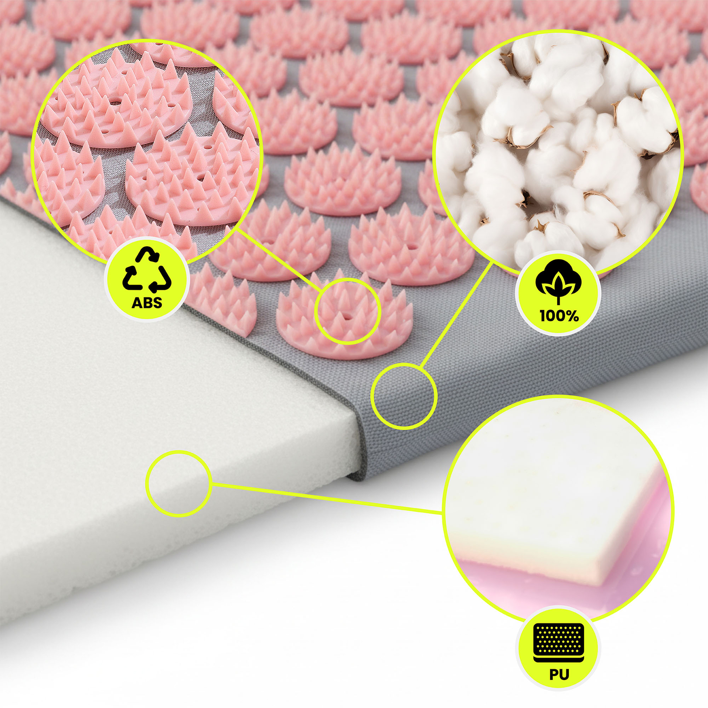 Tapete de acupressão com almofada e capa - 72 cm HyperMotion cinza e rosa