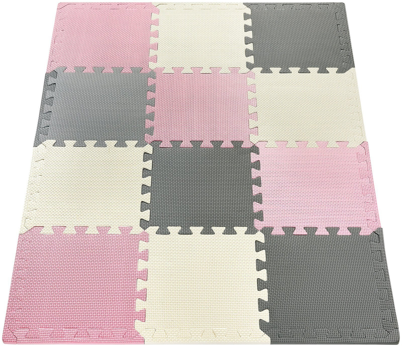 Quebra-cabeça de espuma 12 unid. - tapete educativo de espuma 120 x 90 x 1,2cm com borda - rosa