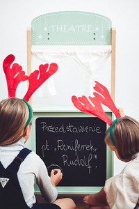 Grande loja de madeira - barraca e teatro 2 em 1 com balança, terminal de pagamento, legumes e frutas