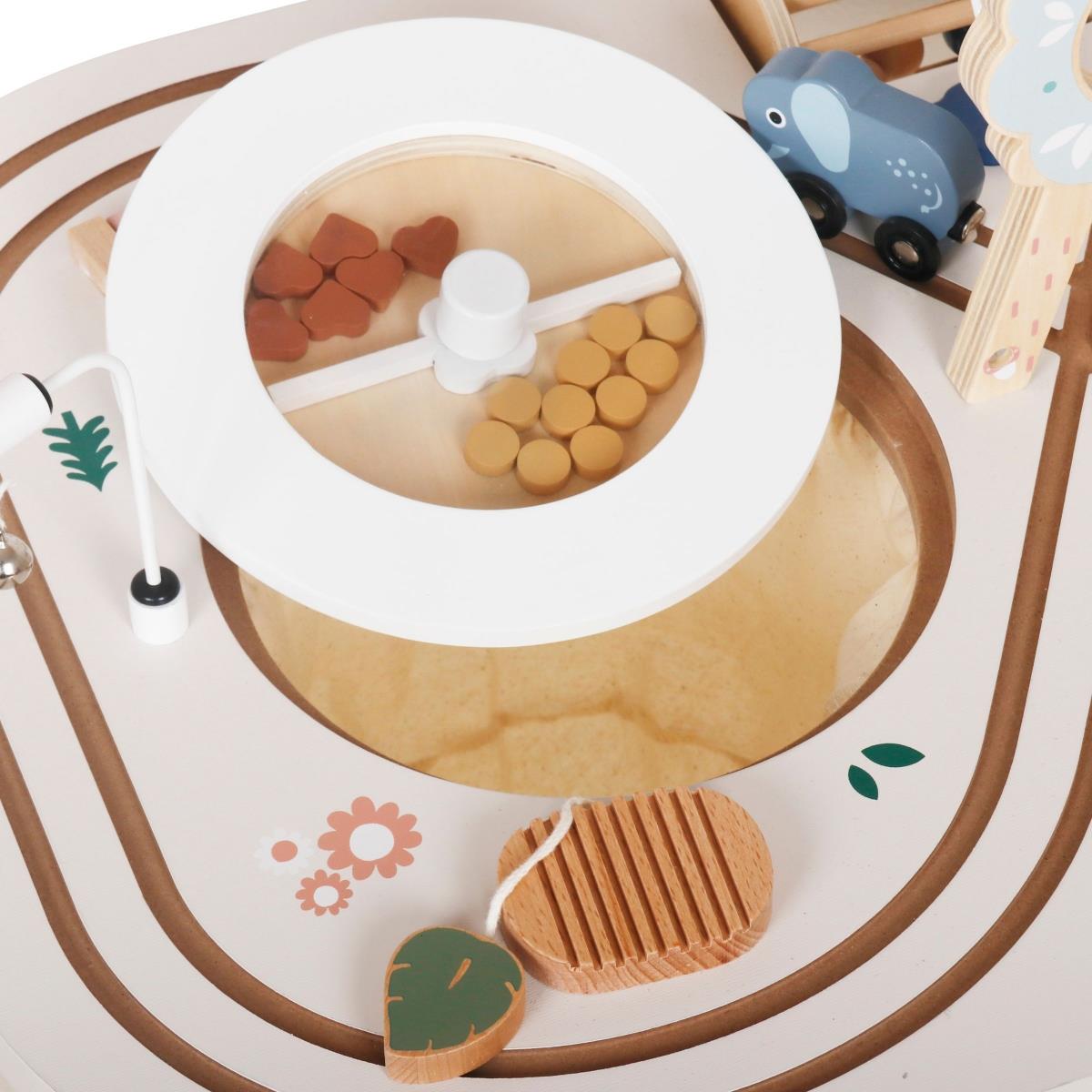 Mesa pedagógica de madeira 10 em 1 com animais e comboio