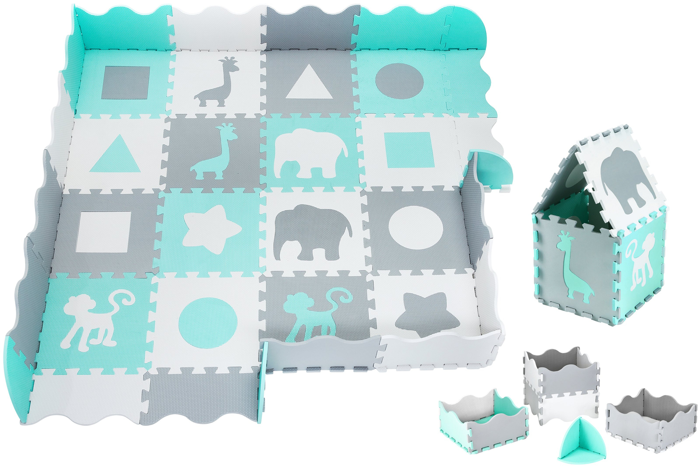 Tapete quebra-cabeça de espuma XL 150 x 150 x 1cm com borda - Espuma EVA - menta