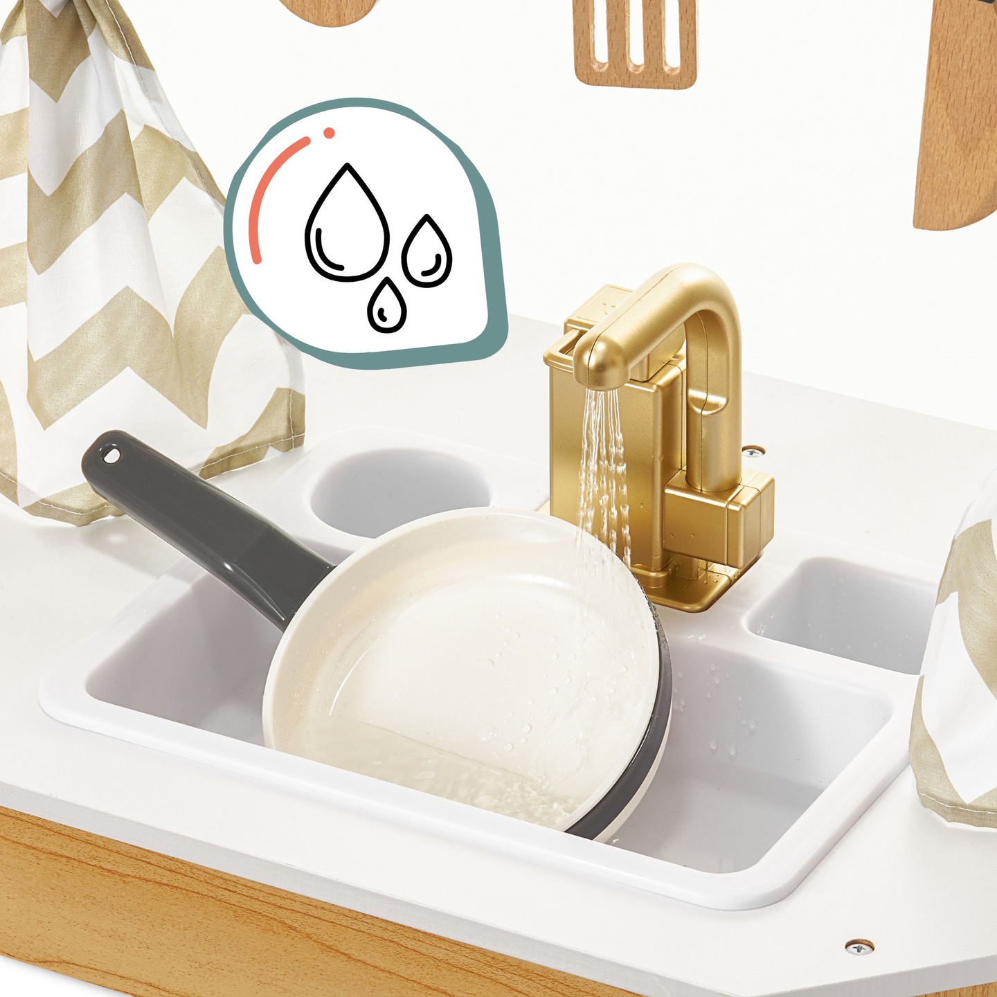 XXXXL grande cozinha interactiva de madeira com iluminação LED, máquina de lavar roupa, micro-ondas, máquina de café e conjunto de frutas e legumes - 50 elementos