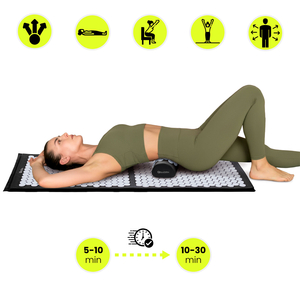 Tapete de acupressão grande com almofada e capa - 130 cm HyperMotion preto e branco