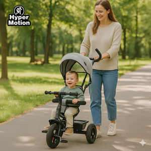 Triciclo para crianças de 1 a 4 anos - TOBI FREY - cor cinza - giratório - rodas infláveis + empurrador