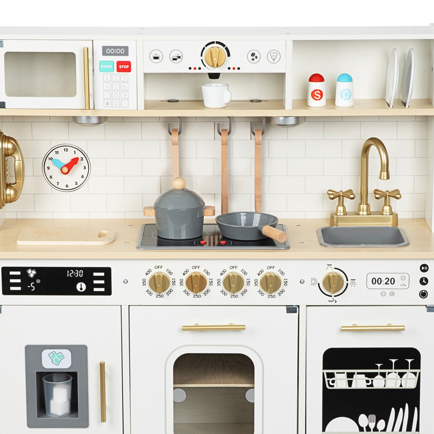 Cozinha interativa XXL de madeira com acessórios e iluminação LED - dois níveis