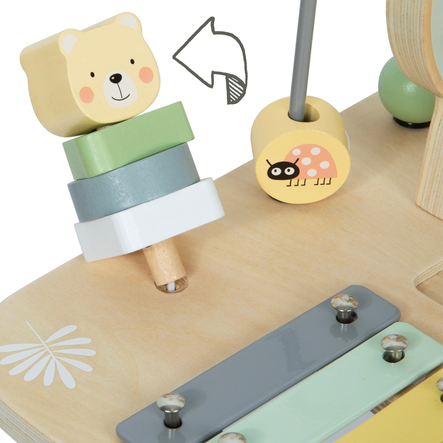 Mesa musical educacional 7 em 1 de madeira com pratos e gongo - selva selvagem