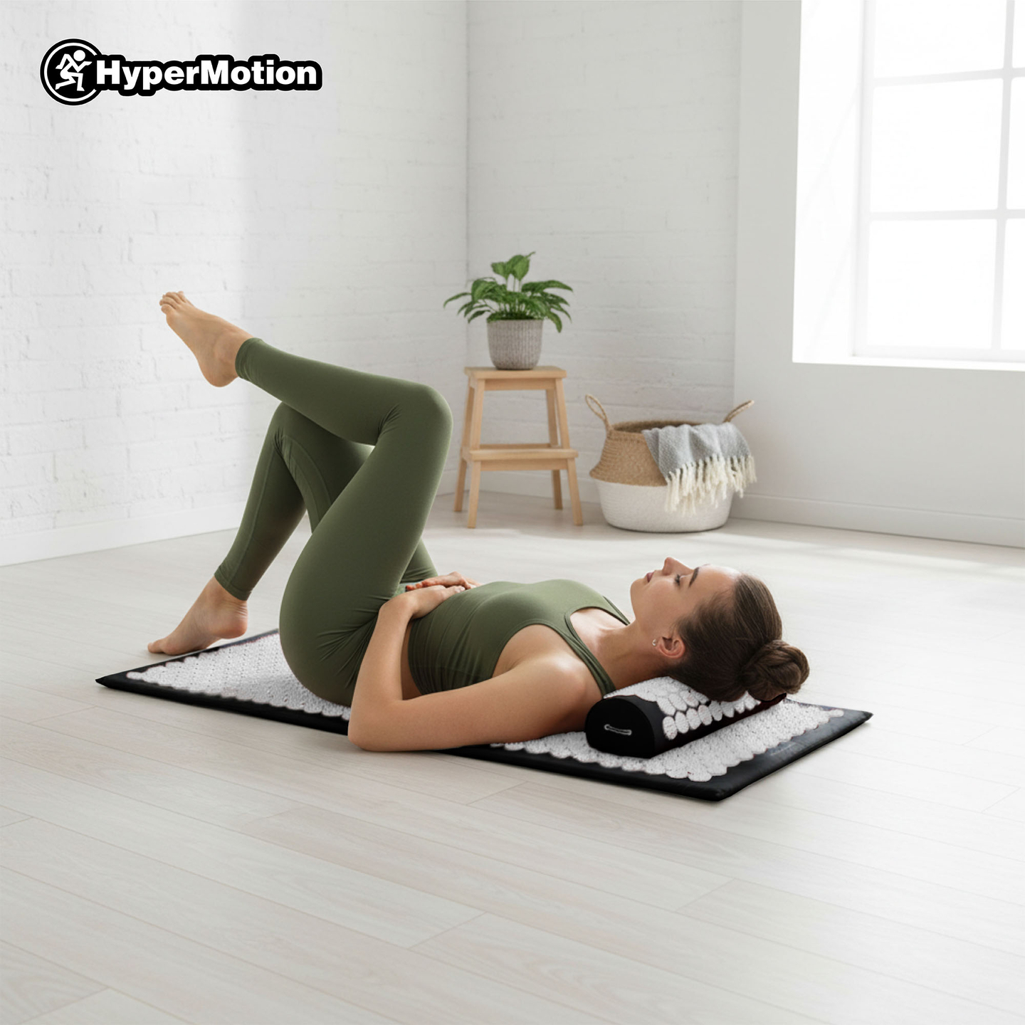 Tapete de acupressão grande com almofada e capa - 130 cm HyperMotion preto e branco
