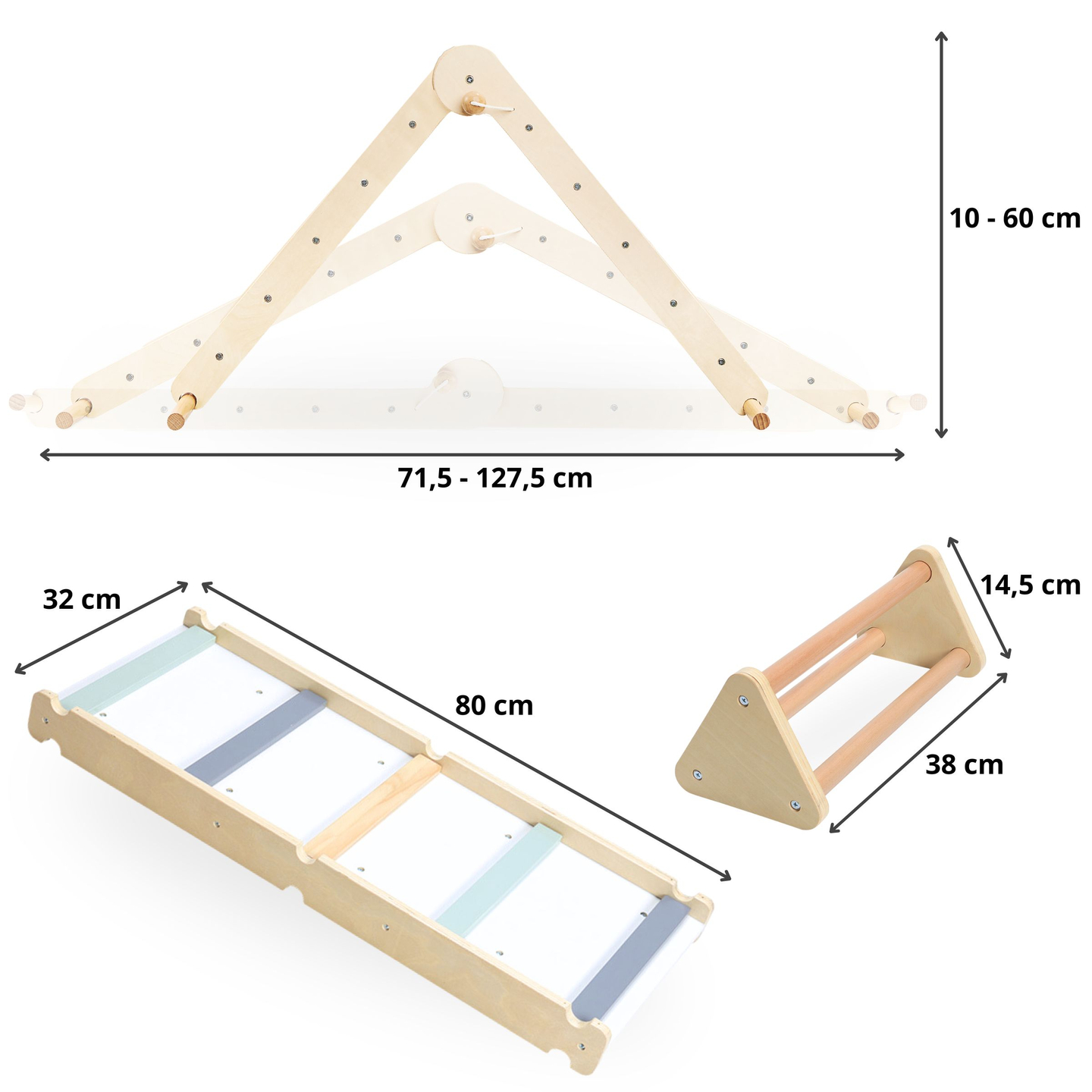 Parque infantil de madeira para crianças - escada + parede de escalada + trave de equilíbrio - triângulo de Pikler