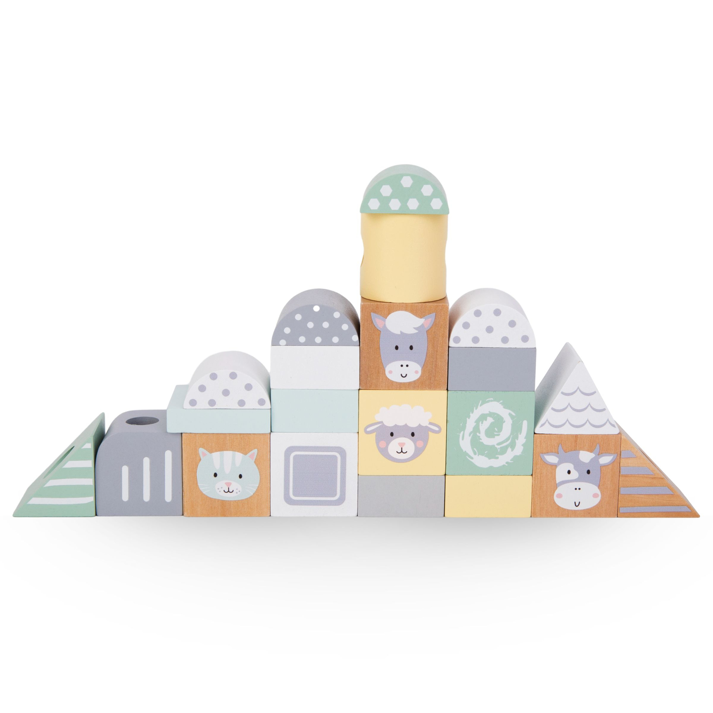 Trem de madeira com blocos para menino - Fazenda