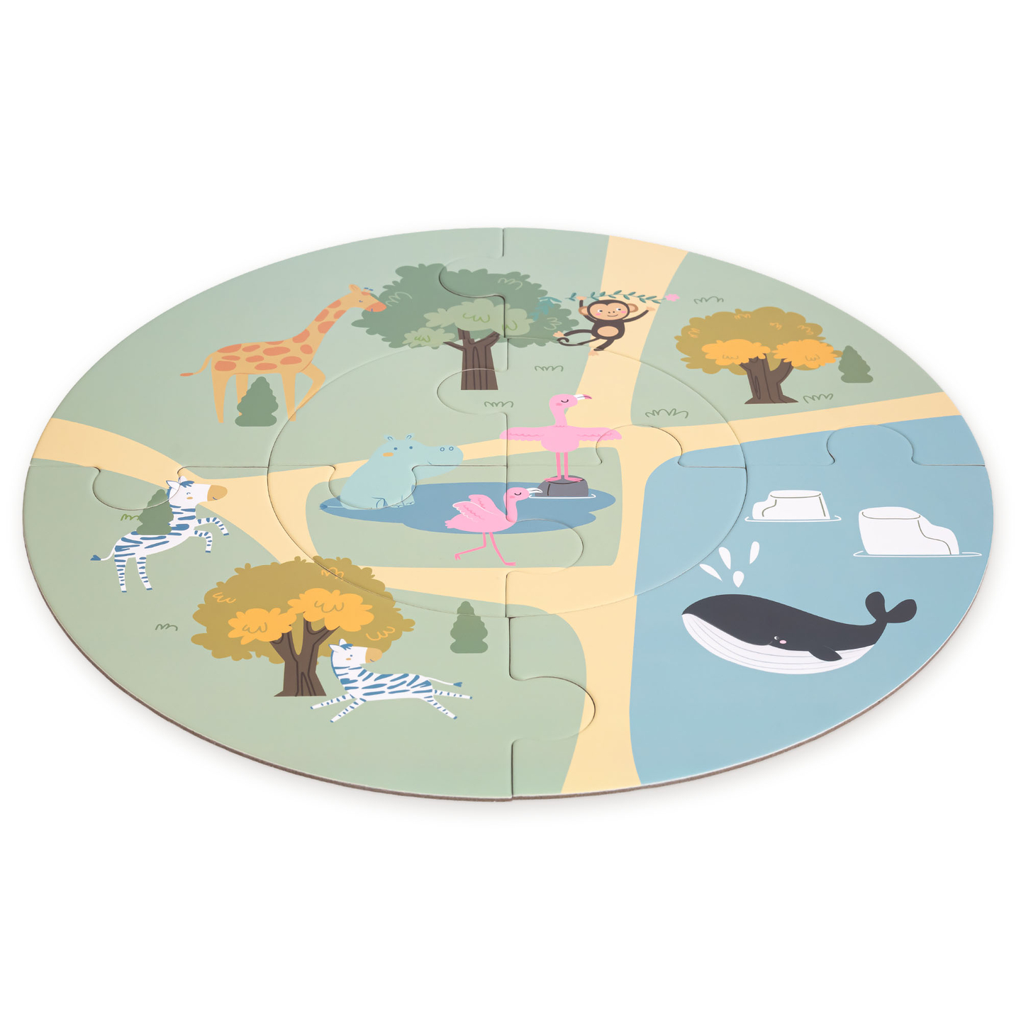 Trem de madeira do zoológico – quebra-cabeça, trem, trilhos, animais, ponte, barreira