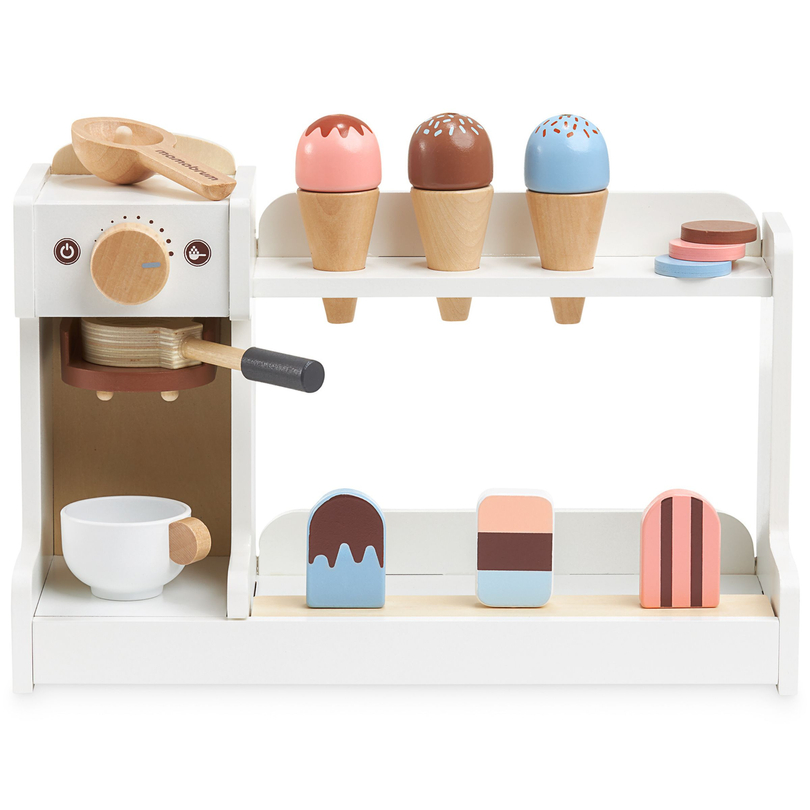Sorveteria de madeira com máquina de café - café com acessórios