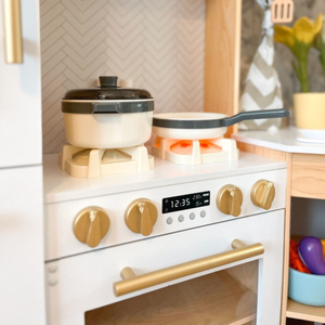 XXXXL grande cozinha interactiva de madeira com iluminação LED, máquina de lavar roupa, micro-ondas, máquina de café e conjunto de frutas e legumes - 50 elementos