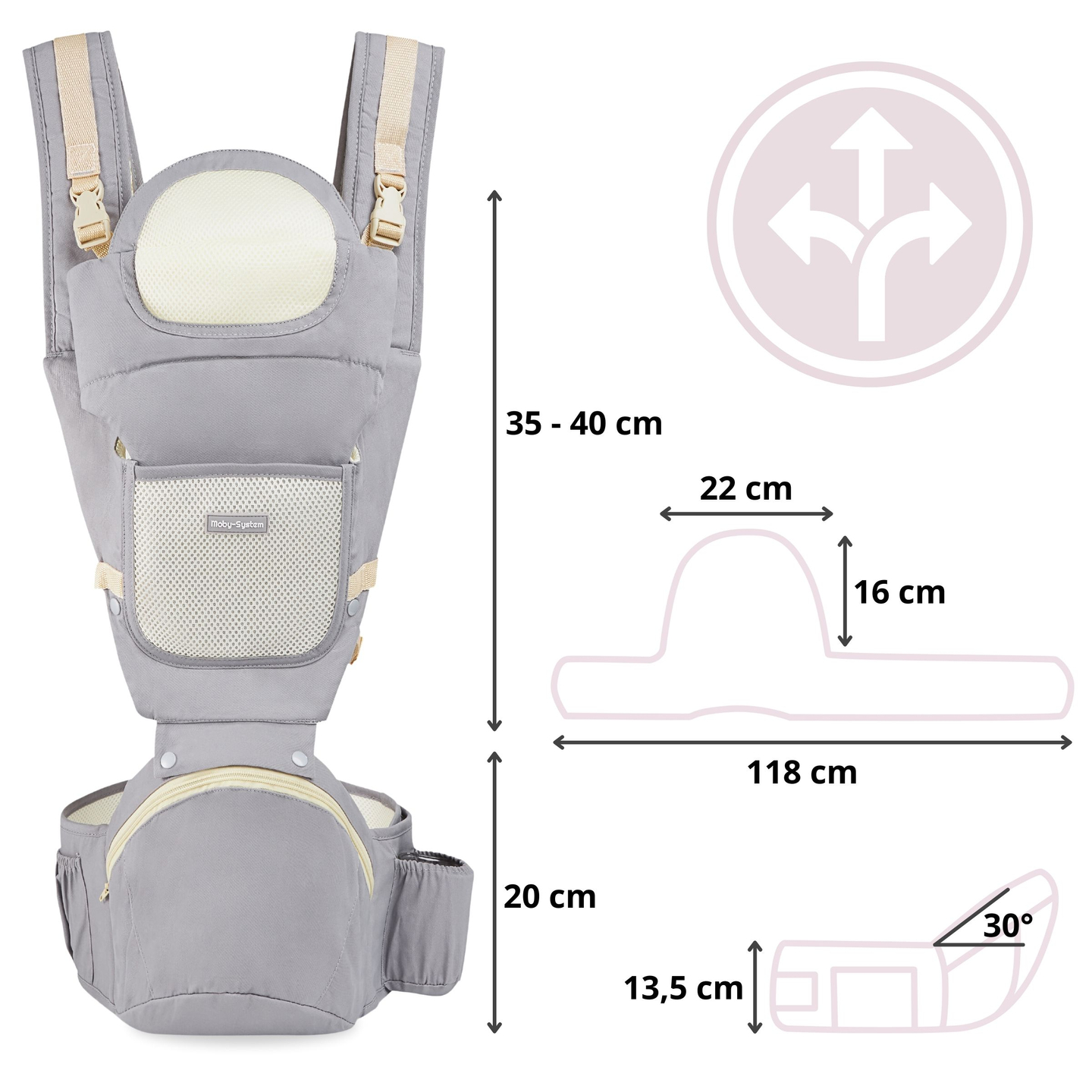 Porta-bebês ergonômico - AMY 10 em 1 - 0-36 meses, cinza