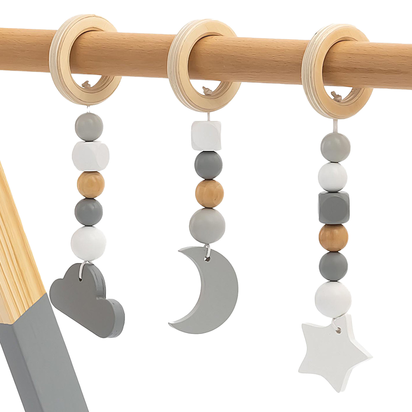 Suporte educativo de madeira Baby Gym - cor cinzenta