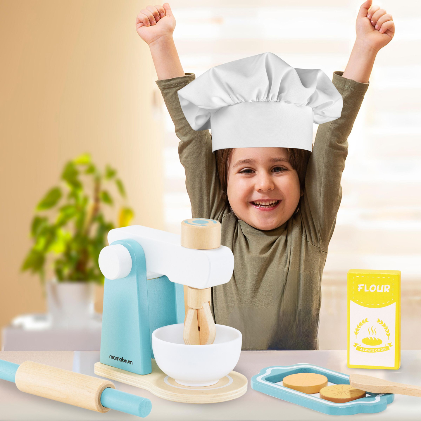 Misturador de madeira com acessórios