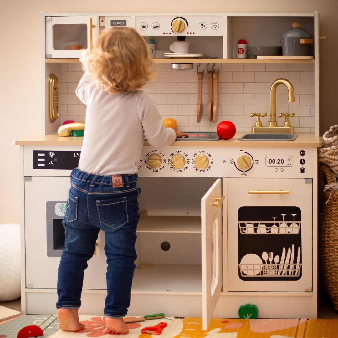 Cozinha interativa XXL de madeira com acessórios e iluminação LED - dois níveis