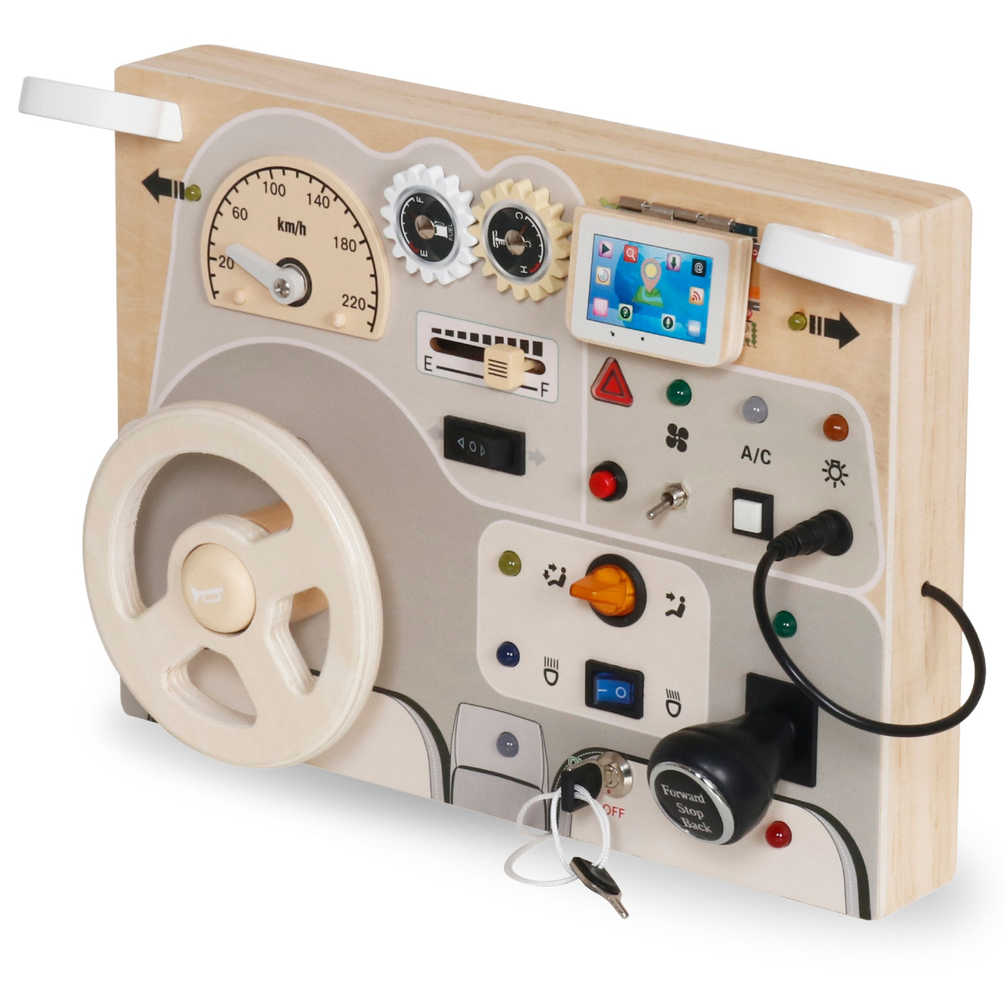 Tabuleiro de madeira Montessori para crianças pequenas - painel de instrumentos do carro