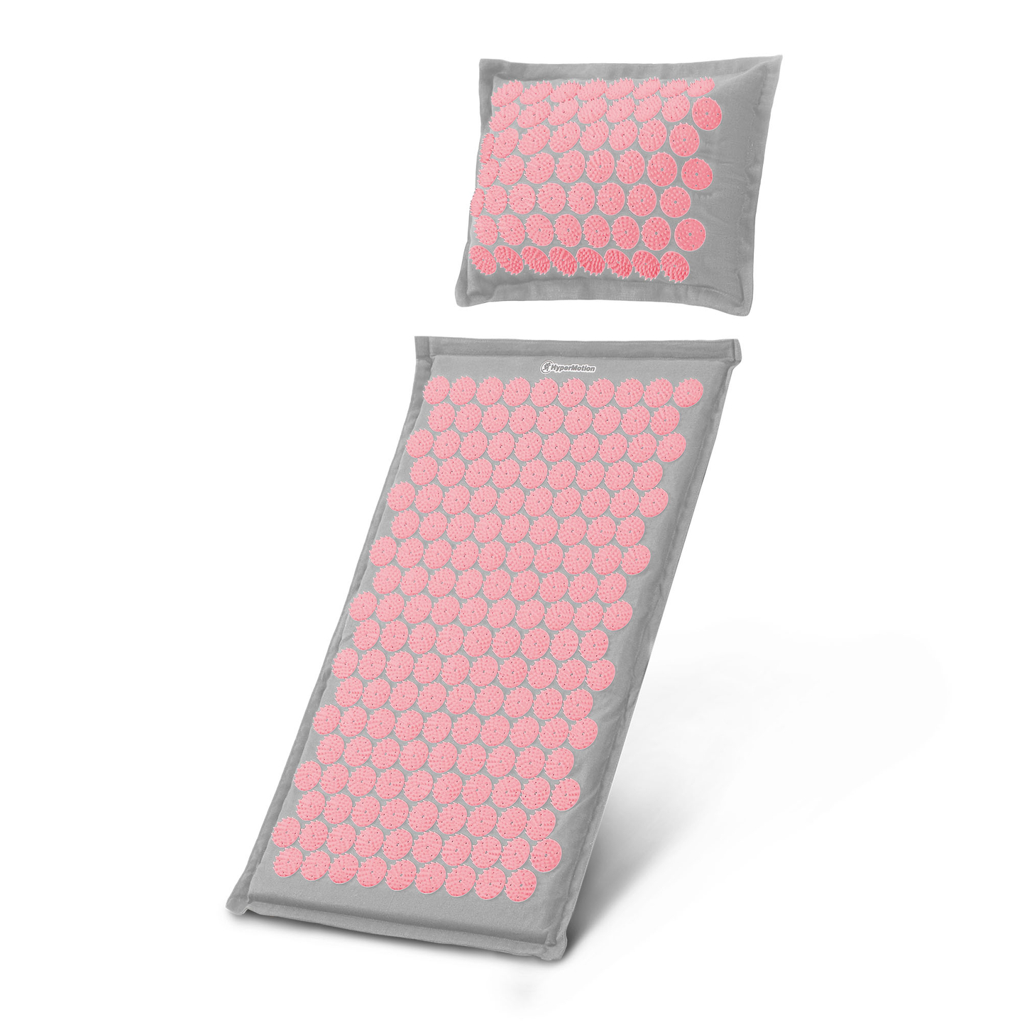 Tapete de acupressão em linho ecológico com fibra de coco e almofada de trigo sarraceno – 68 cm HyperMotion Cinza e Rosa