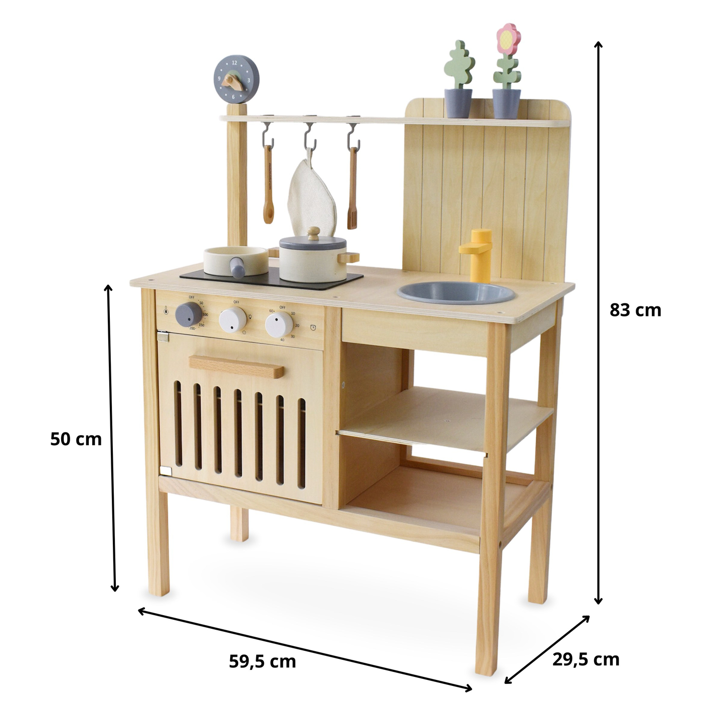 Cozinha de jardim em madeira com acessórios - boho natural