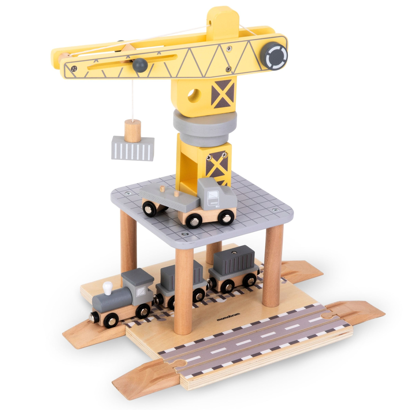 Guindaste portuário móvel com guincho magnético e acessórios - conjunto de madeira