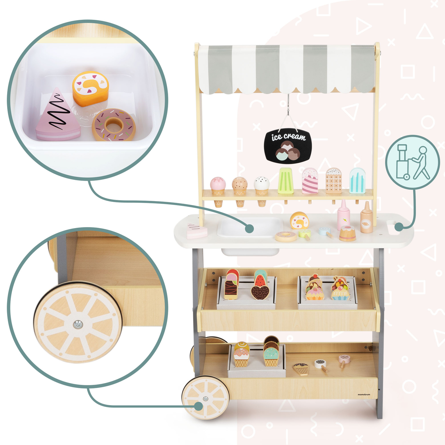 Geladaria de madeira sobre rodas - carrinho de gelados