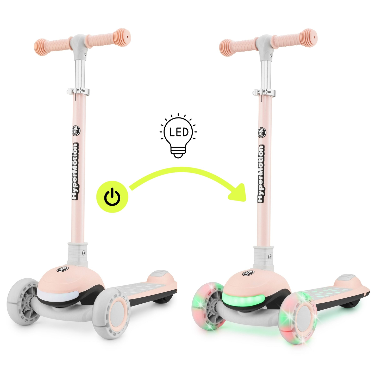 Trotinete de equilíbrio 3 em 1 HyperMotion LUMI - plataforma iluminada e rodas LED, cor-de-rosa