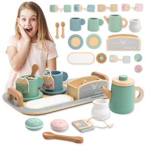 Conjunto de chá grande em madeira com tabuleiro - 18 artigos