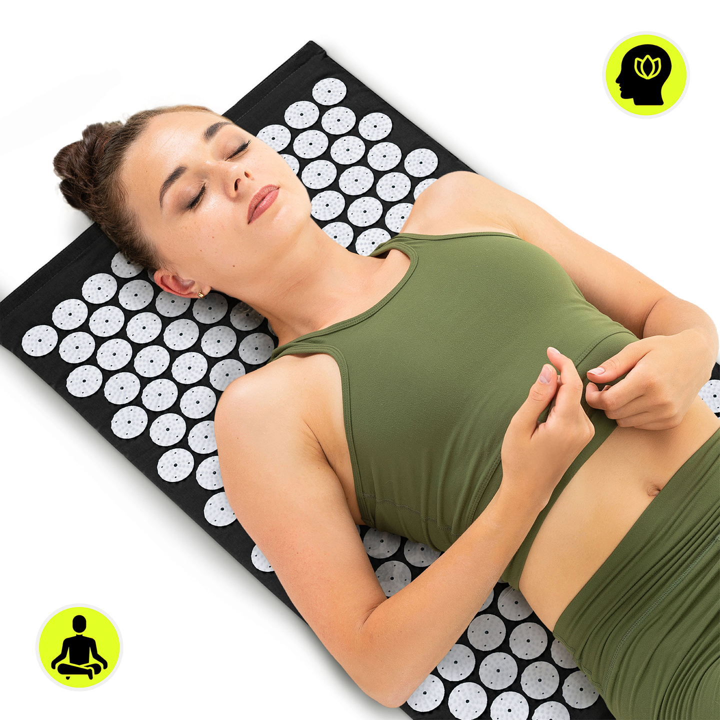 Tapete de acupressão com almofada e capa - 72 cm HyperMotion preto e branco