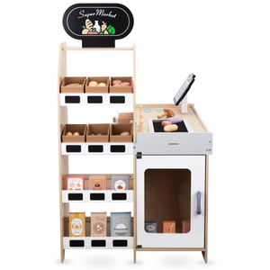 Mercado de legumes em madeira - grande banca XXL, loja com caixa registadora de brincar