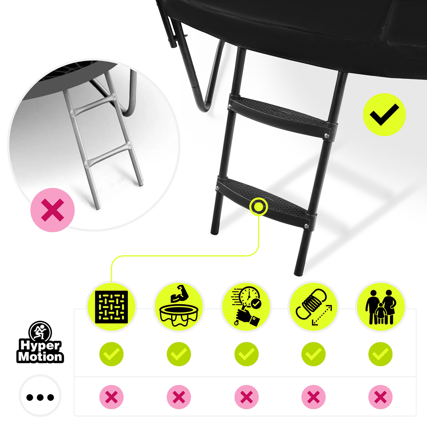 Trampolim de jardim XXL para crianças HyperMotion - 366 cm 12FT - com escada e rede interna - para casa e jardim - 150kg máx.