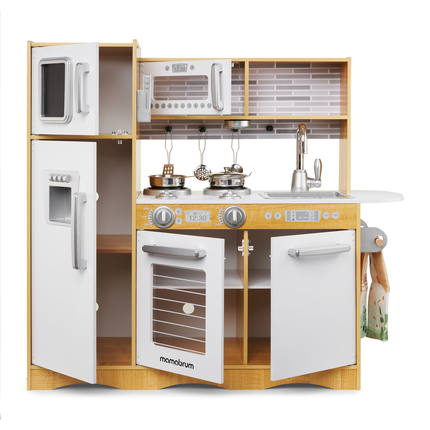 Cozinha XXL em madeira com iluminação LED, avental e acessórios