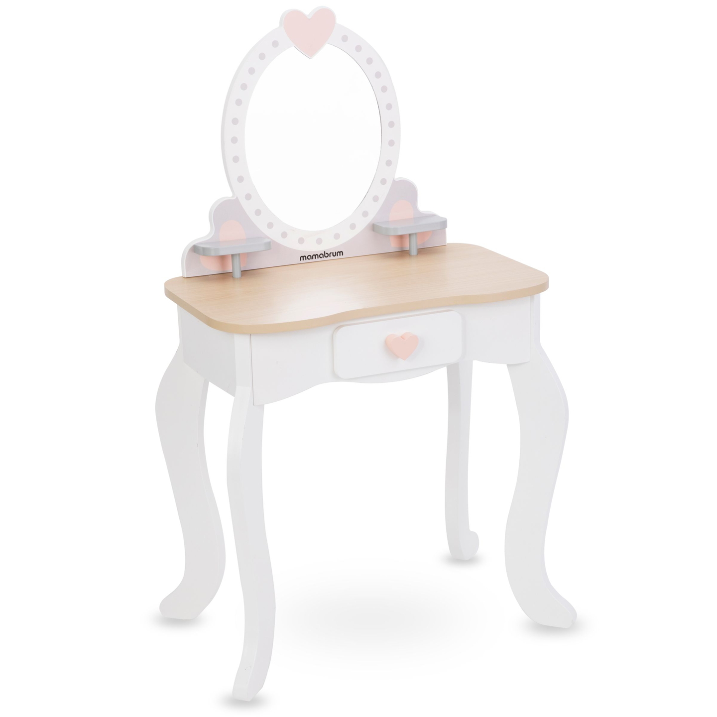 Penteadeira de madeira com banco e acessórios