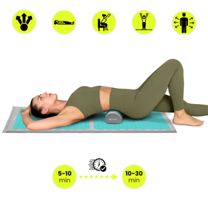 Tapete de acupressão grande com almofada e capa - 130 cm HyperMotion cinza-menta