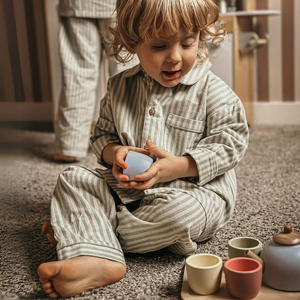 Serviço de chá em madeira com bandeja - 7 elementos