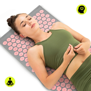 Tapete de acupressão com almofada e capa - 72 cm HyperMotion cinza e rosa