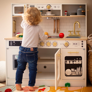 Cozinha interativa XXL de madeira com acessórios e iluminação LED - dois níveis