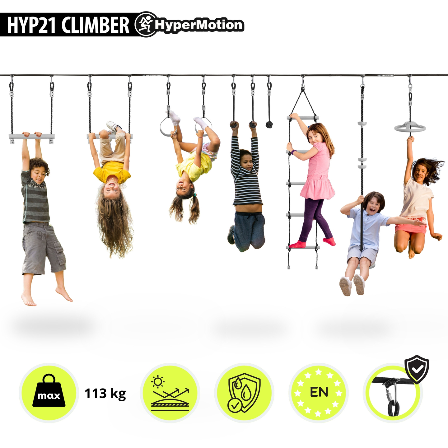 Pista de obstáculos ninja para crianças - Conjunto de slackline HyperMotion - 10 obstáculos