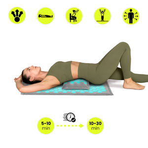 Tapete de acupressão em linho ecológico com fibra de coco e almofada de trigo sarraceno – 68 cm HyperMotion Cinza-Menta