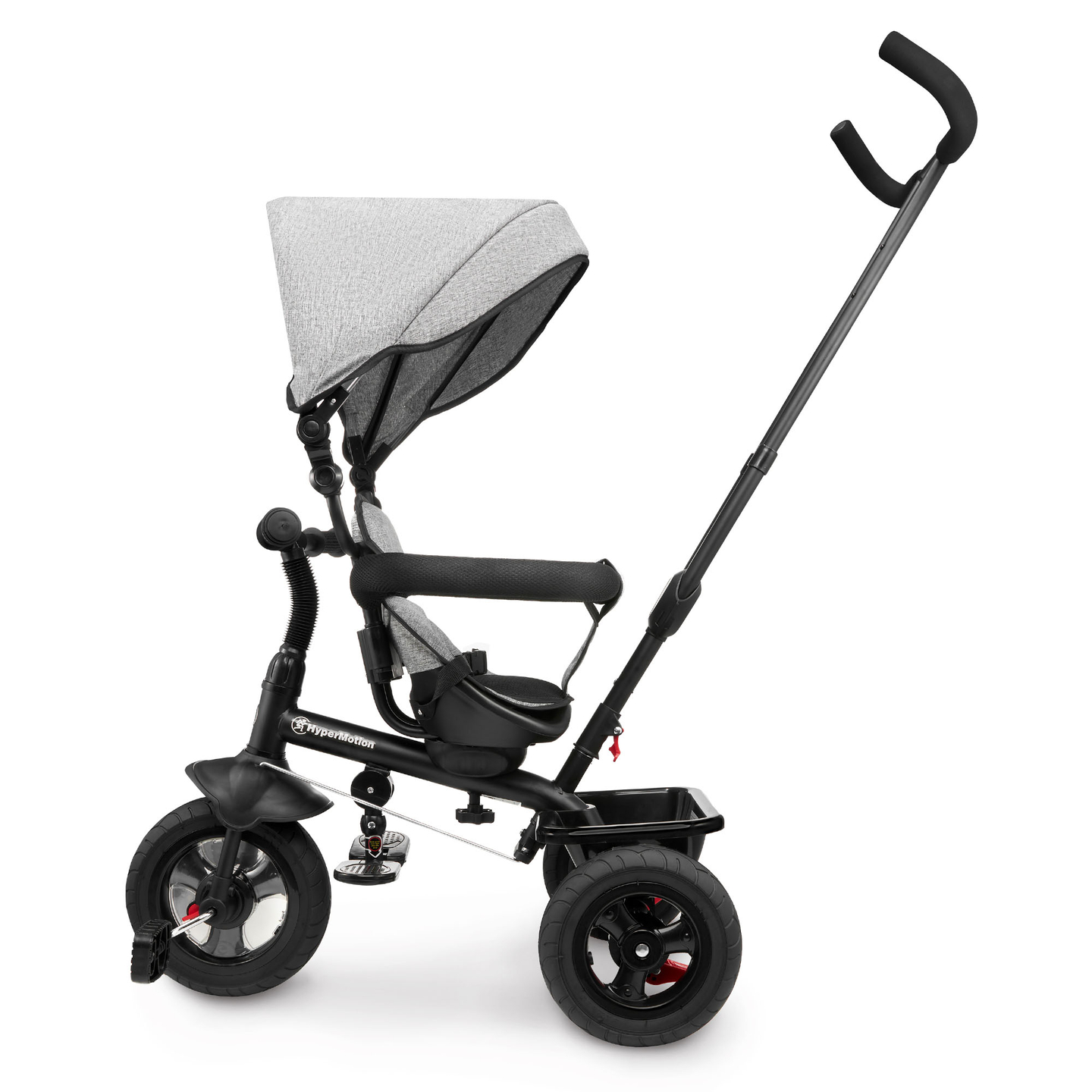 Triciclo para crianças de 1 a 4 anos - TOBI FREY - cor cinza - giratório - rodas infláveis + empurrador