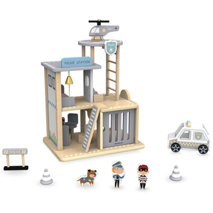 Delegacia de madeira com acessórios